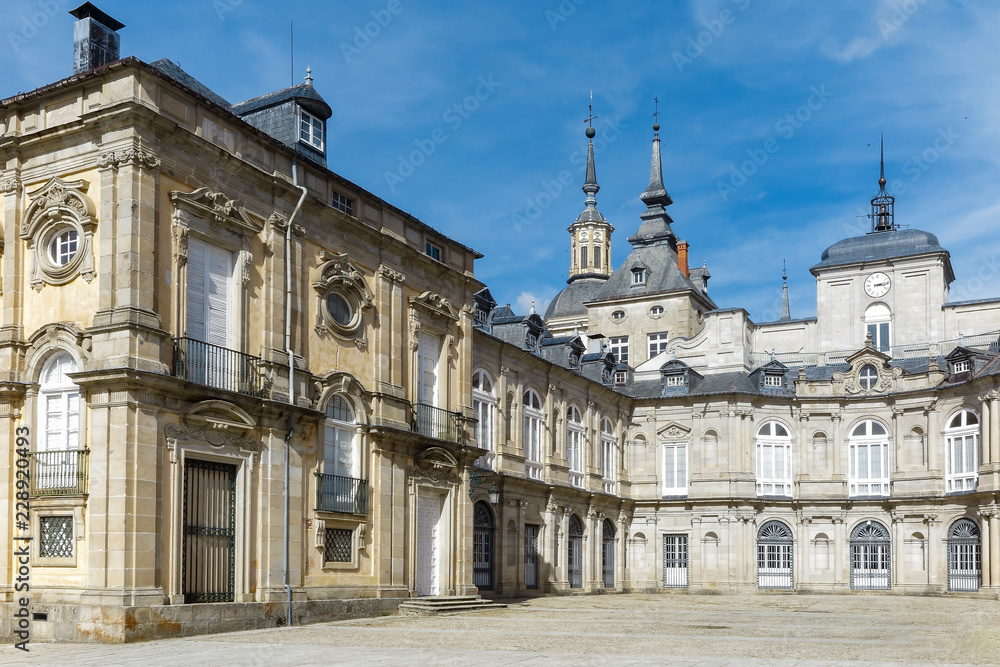 Fototapeta premium facade of de la herradura courtyard of royal palace of la granja de san ildefonso in the province of segovia, spain