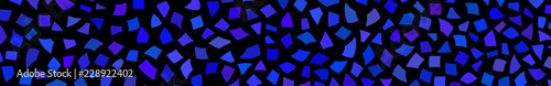 Abstract banner of small pieces of paper or splinters of ceramics in shades of blue color on black background