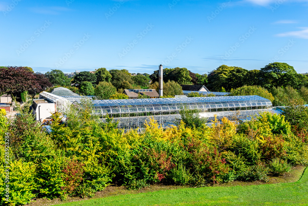 A view of David Welch Winter Gardens from top of the Mound (artificial hill) in Duthie Park, Aberdeen, Scotland A view of David Welch Winter Gardens from top of the Mound (artificial hill) in Duthie Park, Aberdeen, Scotland
