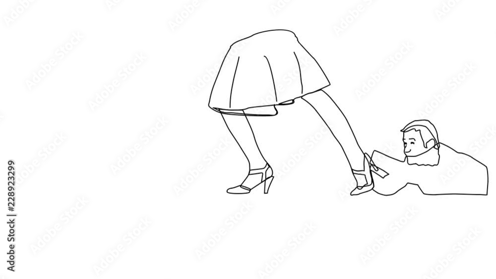 Animated sketch vector drawing doodle man dragged by womans leg across ...