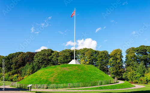 A tall flagpole on top of the Mound in Duthie park, Aberdeen, Scotland