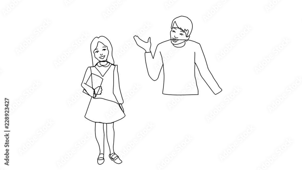Animated sketch vector drawing doodle students public speaking ...