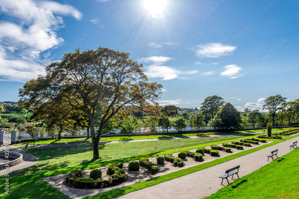 A view of one of the alleys in Duthie park with river Dee on a background, Aberdeen, Scotland
