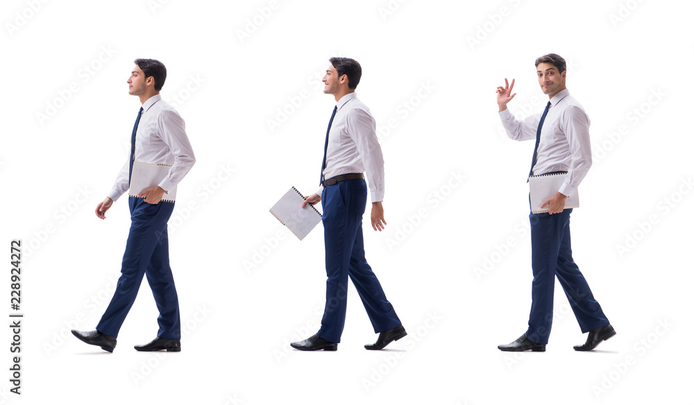 Businessman walking standing side view isolated on white backgro Businessman walking standing side view isolated on white backgro