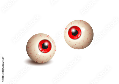 Rote schielende Augen für Halloween,
Vektor Illustration isoliert auf weißem Hintergrund
