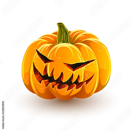 Sinister Halloween pumpkin. Jack-o'-lantern for Halloween isolated on white background