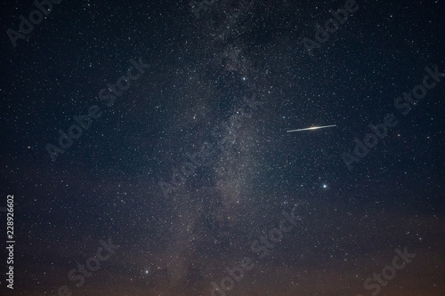 Bright flashes on the background of the milky way summer night