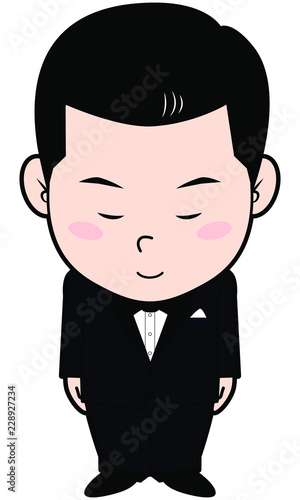 お辞儀するタキシード男性