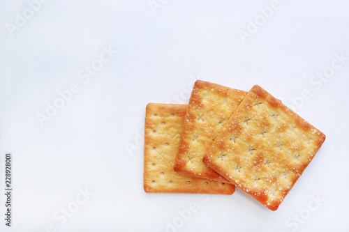 Stacked Cracker biscuit on white background with copy space.