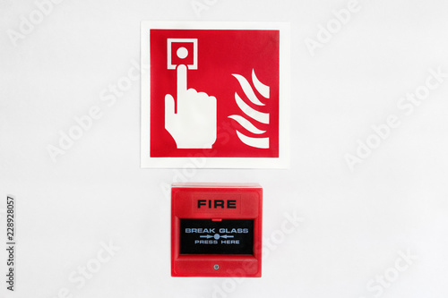 Ship or vessel fire-fighting equipment. check and maintenance as per FSS code. Fire emergency button and international sign photo