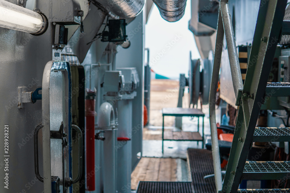 View of ship's or vessel deck. Marine job onboard. View of ship's or vessel deck. Marine job onboard.