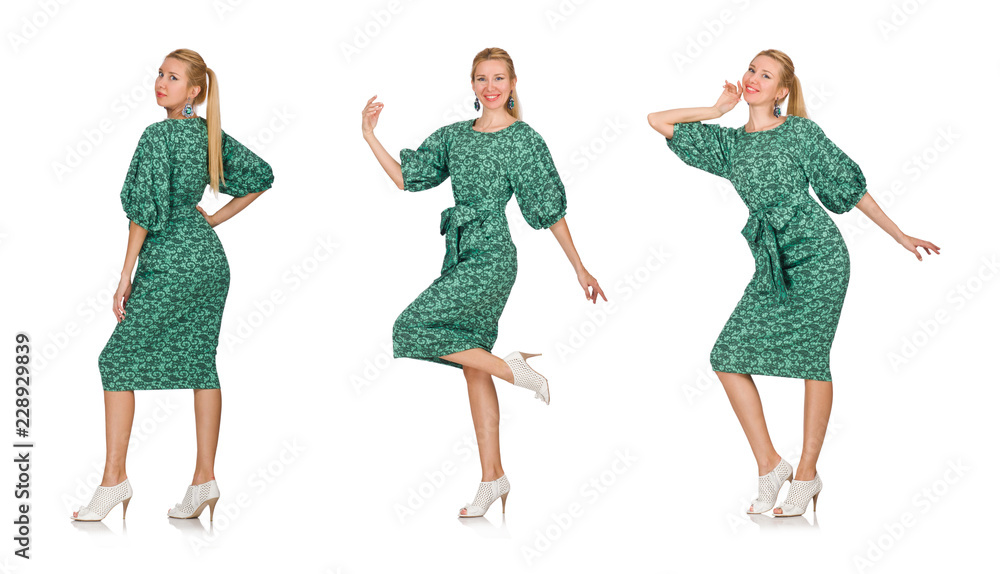 Young woman in green dress isolated on white Young woman in green dress isolated on white