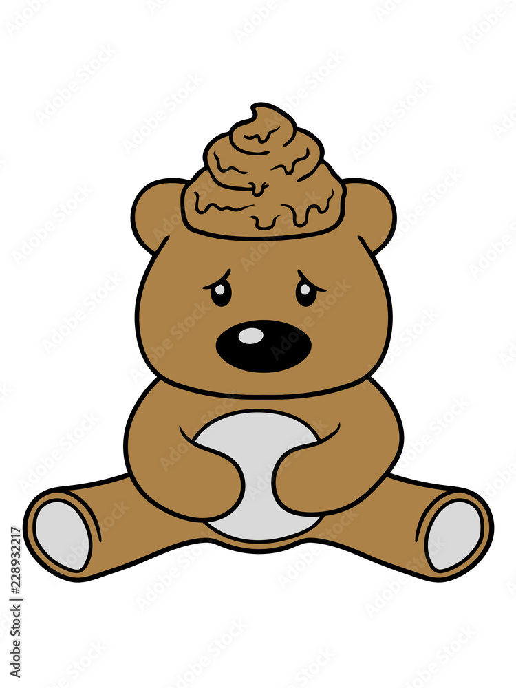 Obraz premium scheiße kacke kopf kot haufen häufchen ekelig bär süß niedlich sitzen klein comic cartoon clipart design teddy grizzly grizzlybär sitzend dick lustig