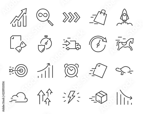 simple set of vector line icons, contain such lcon as speed, agile, boost, process, time and more