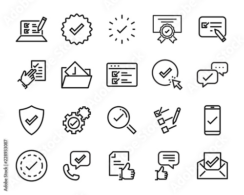 set of checkmark vector line icons, contains such as check, document and more