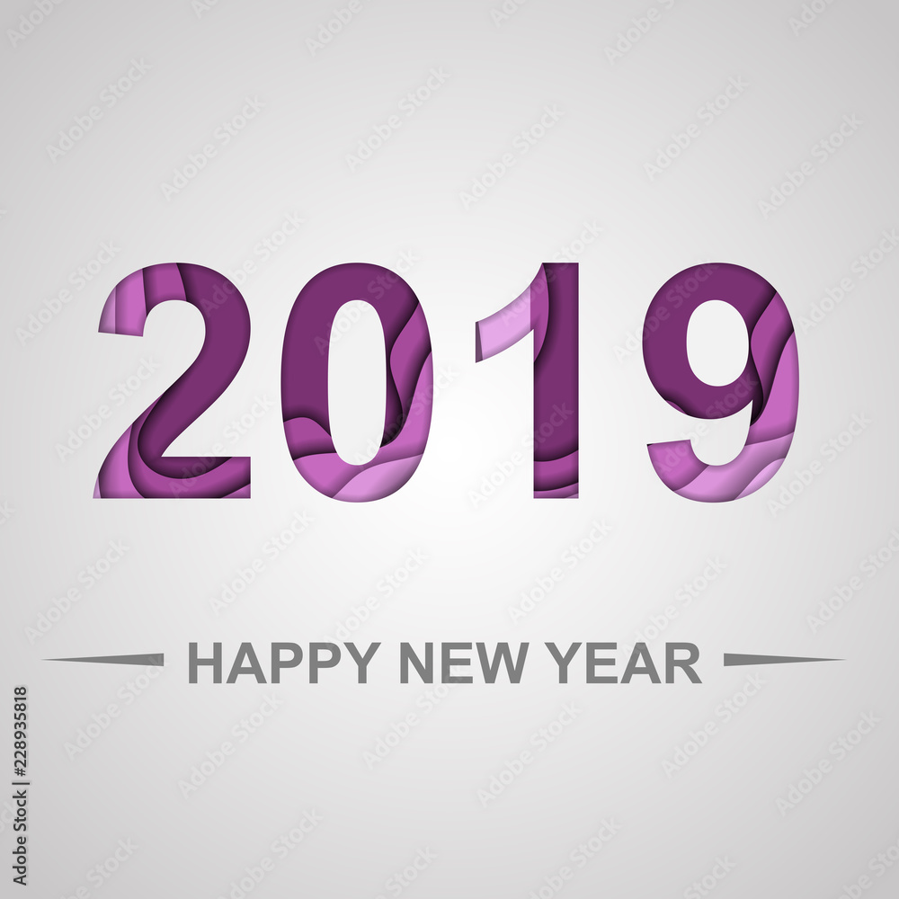Happy new year 2019 with paper cut shapes background Happy new year 2019 with paper cut shapes background