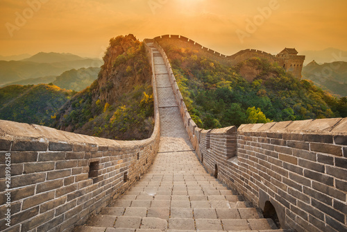 Stampa su tela The beautiful great wall of China - Jinshanling section near Beijing