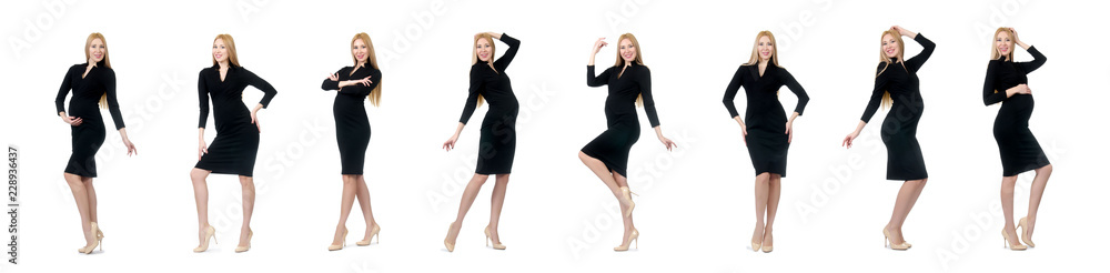 Pretty pregnant woman in black dress isolated on white Pretty pregnant woman in black dress isolated on white