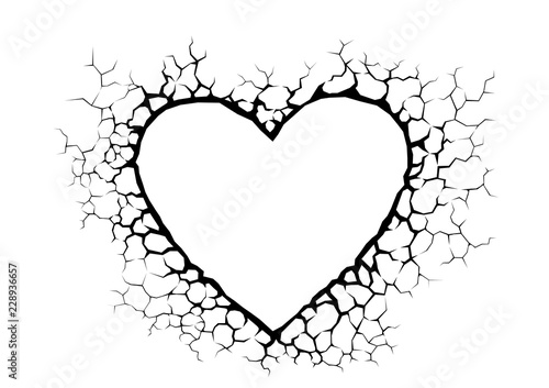 Heart-shaped cracks in minimalism style.  Networks of roots or cracked concrete wall. Vector texture design in stone polygon.