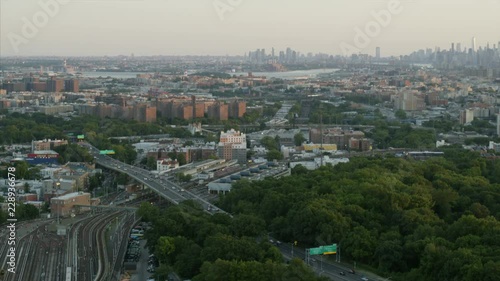 Aerial Pan Around From Pelham Park in the Bronx to NYC Skyline photo