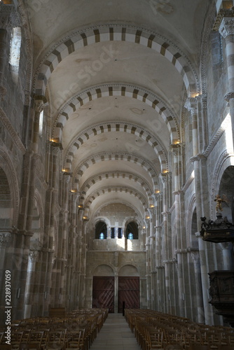 Vezelay, France-October 16, 2018: Interior of Basilica Sainte-Marie-Madeleine in Vezelay