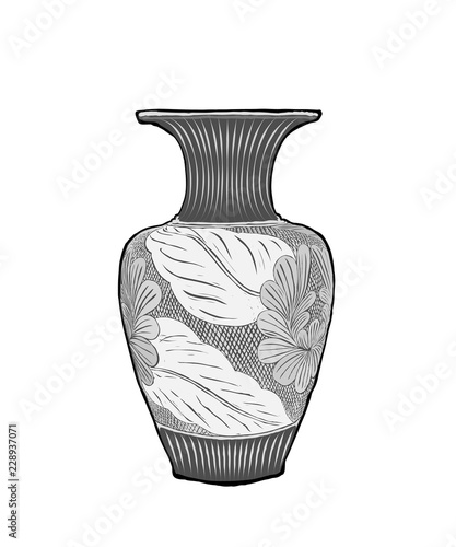 Pot in ancient. Abstract texture design. Pottery drawing in realistic style. Old traditional vintage vase.
