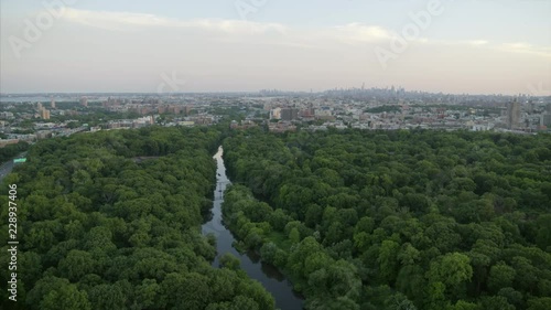 Flying Over Pelham Park in the Bronx Viewing the NYC Skyline photo