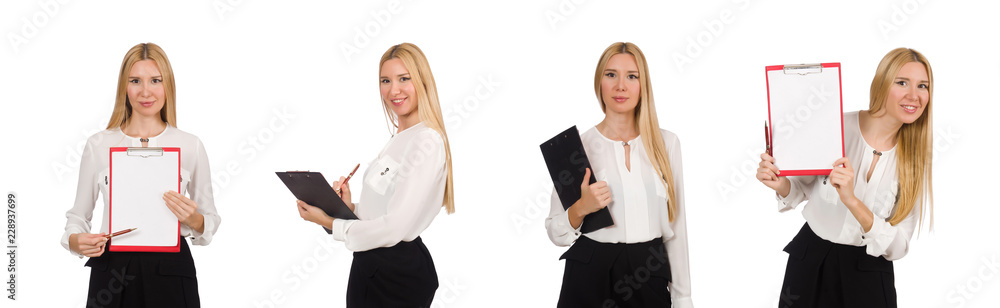 Woman with paper binder isolated on the white Woman with paper binder isolated on the white