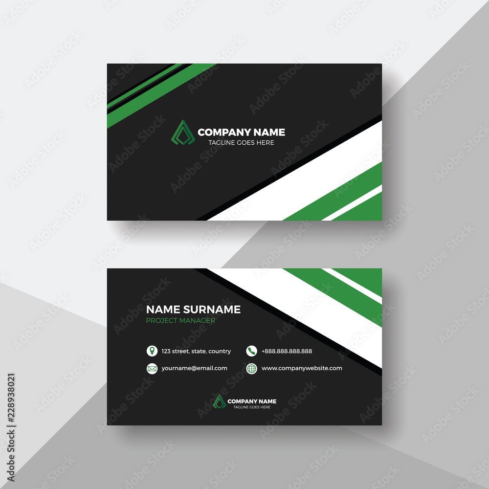 Naklejka premium Modern business card with green details