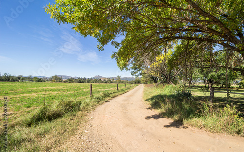 Rural landscape with road near town in Eastern Cape South Africa