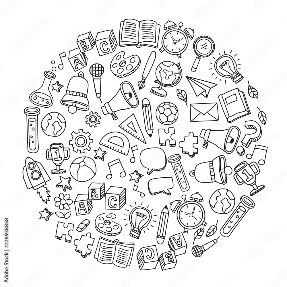 Set of hand drawn kid learning doodles shaped in circle : Vector Illustration Set of hand drawn kid learning doodles shaped in circle : Vector Illustration