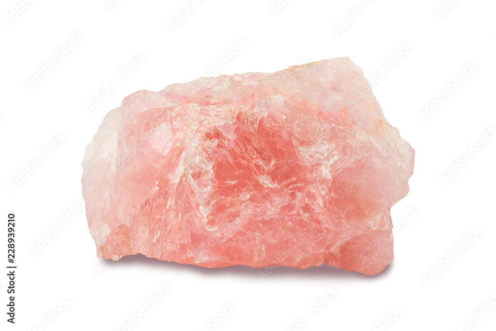 Rose quartz crystal uncut pink rock isolated on white background Rose quartz crystal uncut pink rock isolated on white background