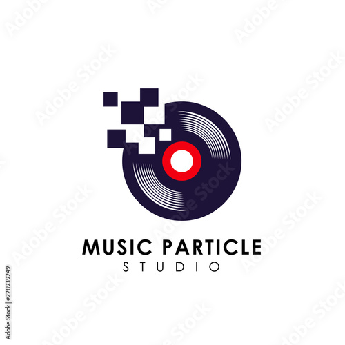 pixel vinyl music logo design template. vinyl disc vector icon symbol design