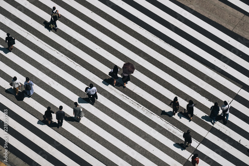 Aerial view of people crossing a big intersection in Tokyo, Japan Fototapet