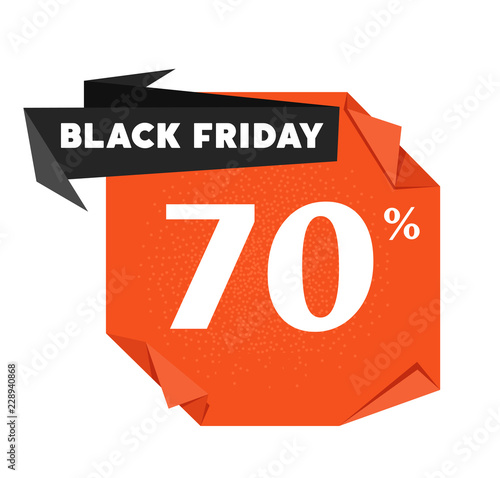 Black Friday advertising price tag. Origami-style paper with a designation of a seat in a special promotional offer. Vector illustration for marketing and advertising for stores and websites.