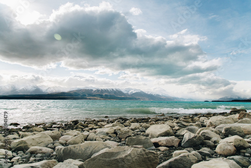 Lake Tekapo from water level in South Island, New Zealand photo