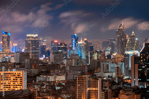 Aerial view of Chong Nonsi, Sathorn, Bangkok Downtown. Financial district and business centers in smart urban city in Asia. Skyscraper and high-rise buildings at night. photo