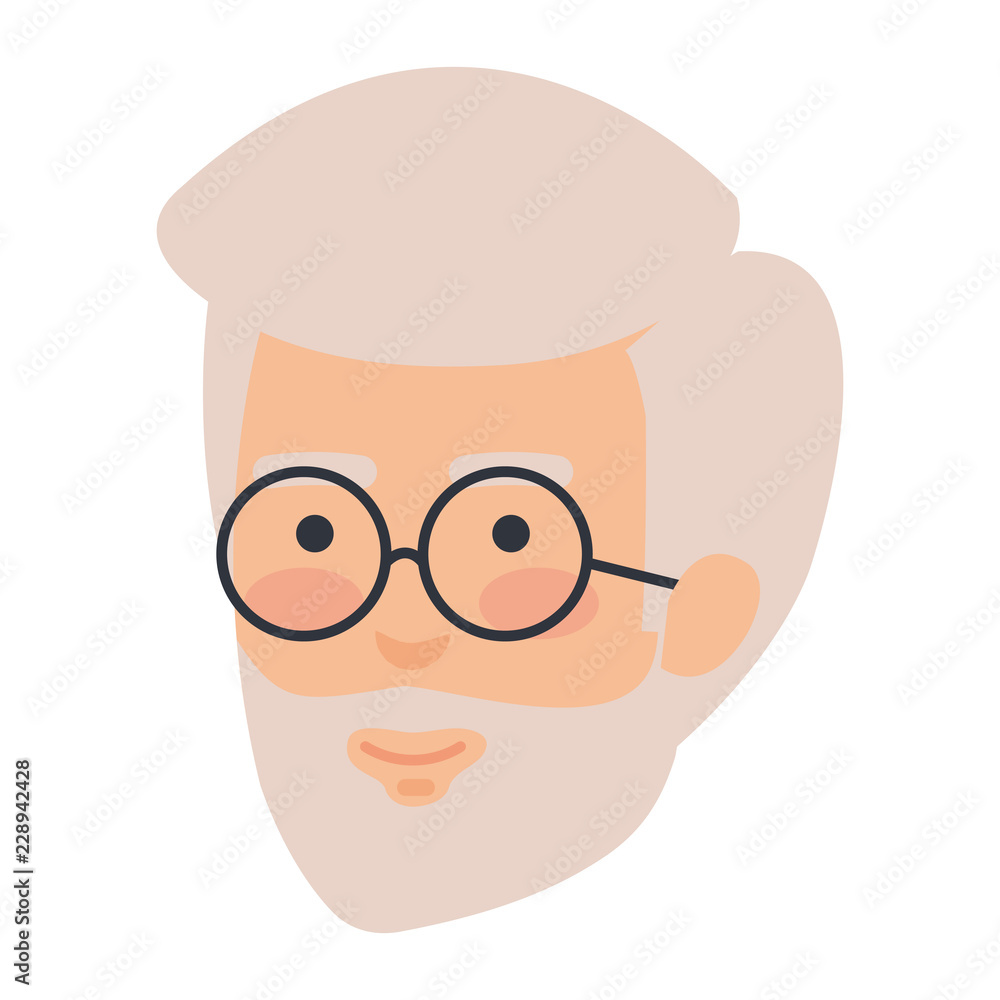head old man with beard and glasses avatar character head old man with beard and glasses avatar character