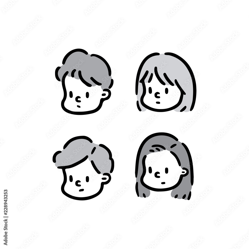 Hand drawn vector illustration of face girl and boy set. Hand drawn vector illustration of face girl and boy set.
