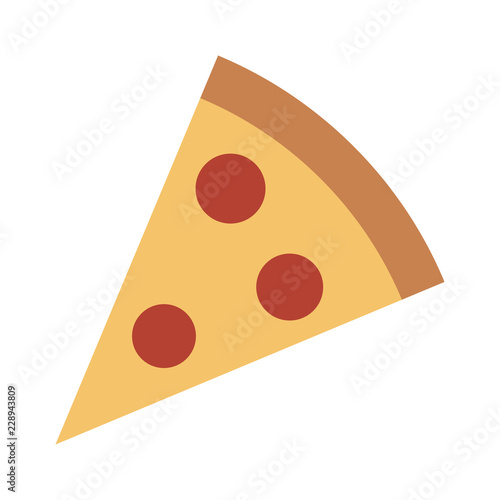 Pizza slice with pepperoni flat vector color icon for food apps and websites