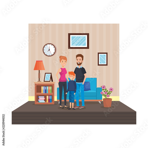 parents with son in livingroom