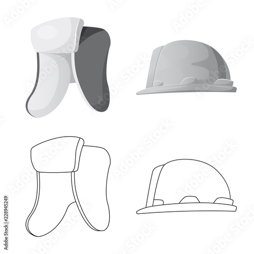 Isolated object of headgear and cap sign. Collection of headgear and headwear stock symbol for web.