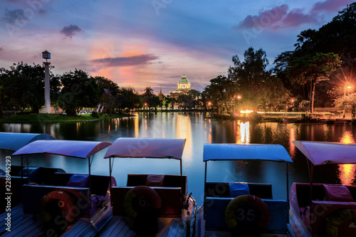 Aerial view of Ananta Samakhom Throne Hall at sunset, Famous tourist attraction in Bangkok, Thailand. photo