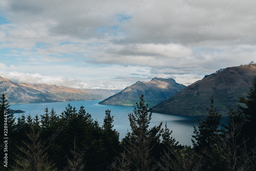 New Zealand, Queenstown, Hill view lake