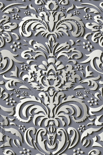 Seamless relief sculpture decoration retro pattern spiral curve plant leaf flower