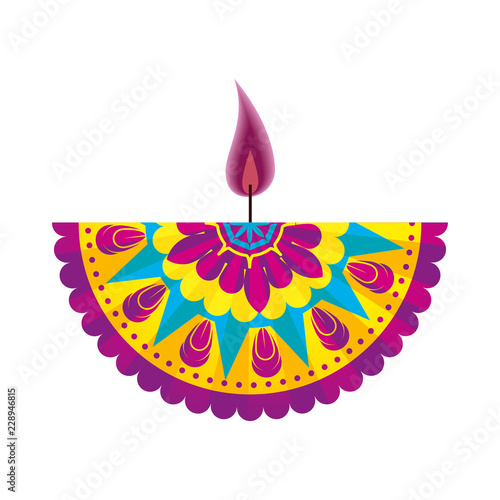 happy diwali card with candle and mandala