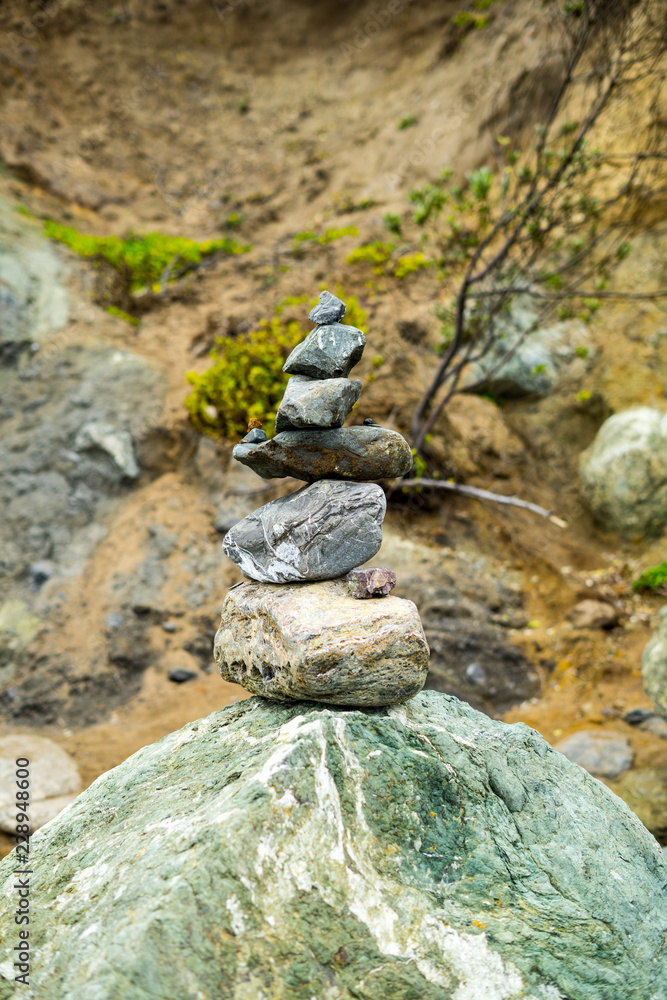 Lands End, San Francisco, United States: ‎March ‎24, ‎2018  - People keeps coming here to put the stones together to build some special  artwork.