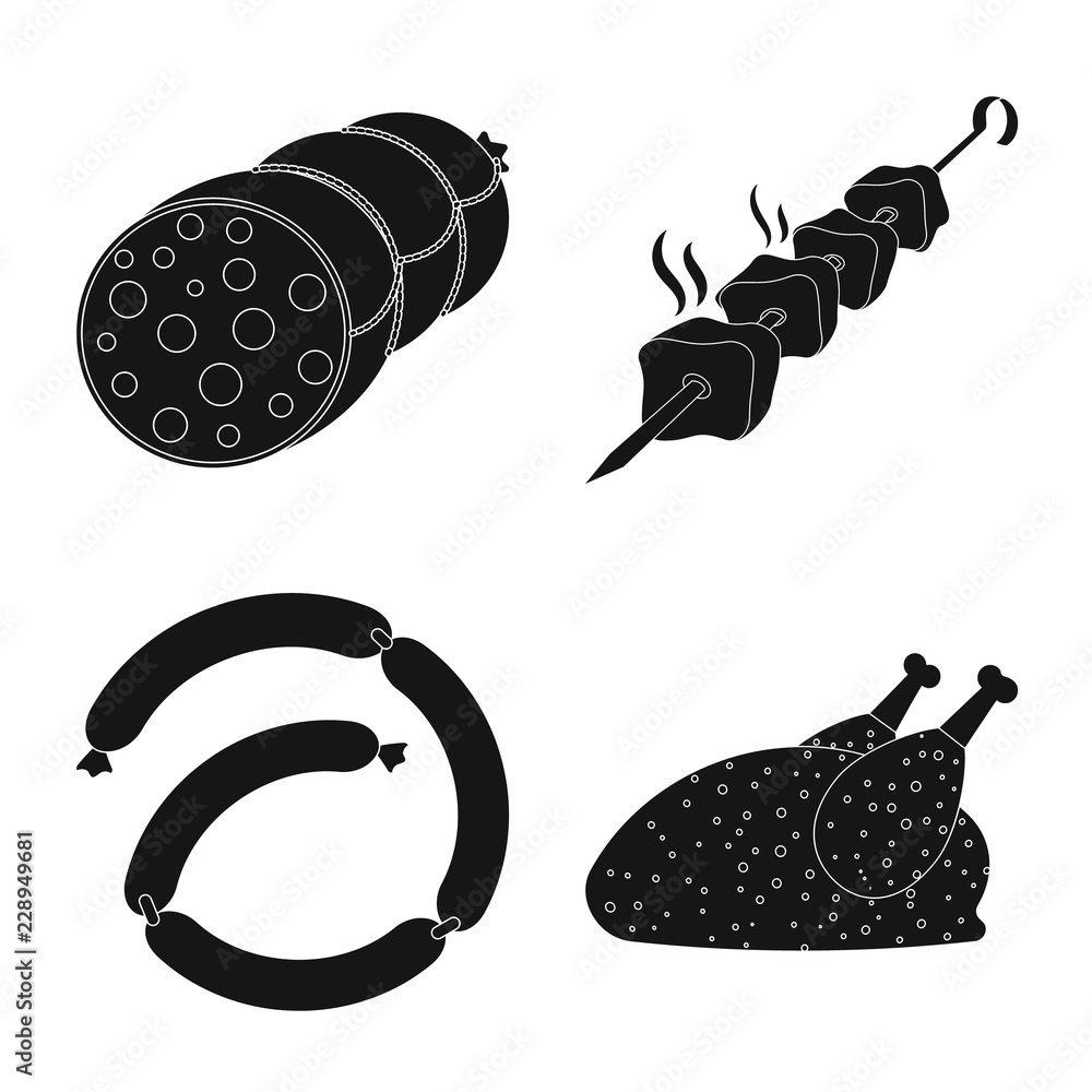 Vector illustration of meat and ham sign. Set of meat and cooking stock vector illustration.