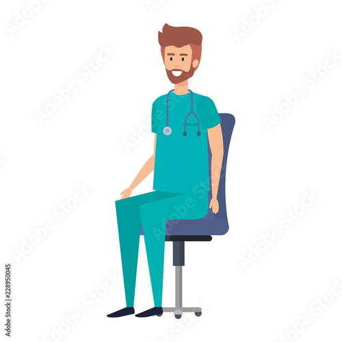 general practitioner sitting in office chair