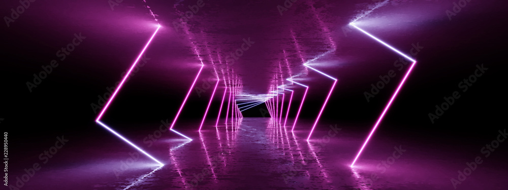 3D rendering Neon lights background. Bright neon lines background. Intelligence artificial. Abstract illustration. Architecture background - obrazy, fototapety, plakaty 
